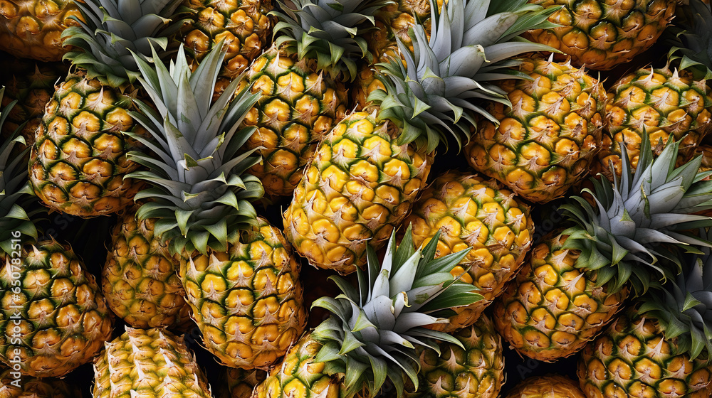 Top view full frame of whole ripe pineapple placed together as background. Top view full frame of whole ripe pineapple placed together as background.
