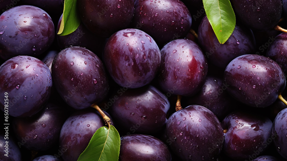 Top view full frame of whole ripe plums placed together as background. Top view full frame of whole ripe plums placed together as background.