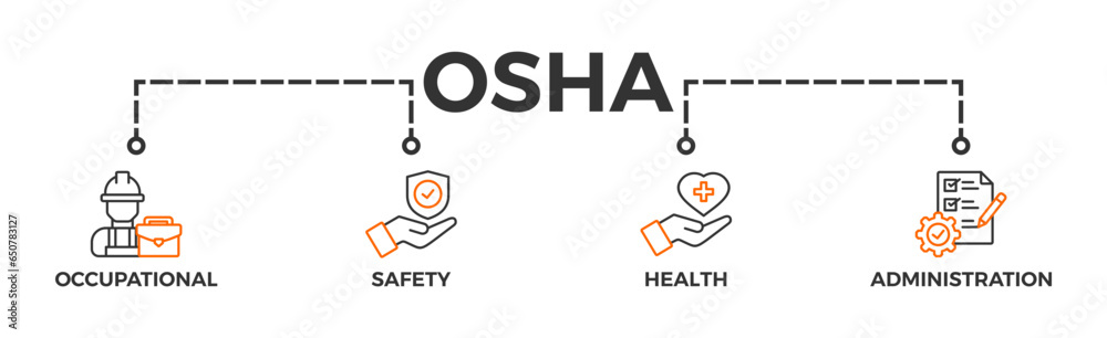 OSHA banner web icon glyph silhouette for occupational safety and health administration with an icon of worker, protection, healthcare, and procedure