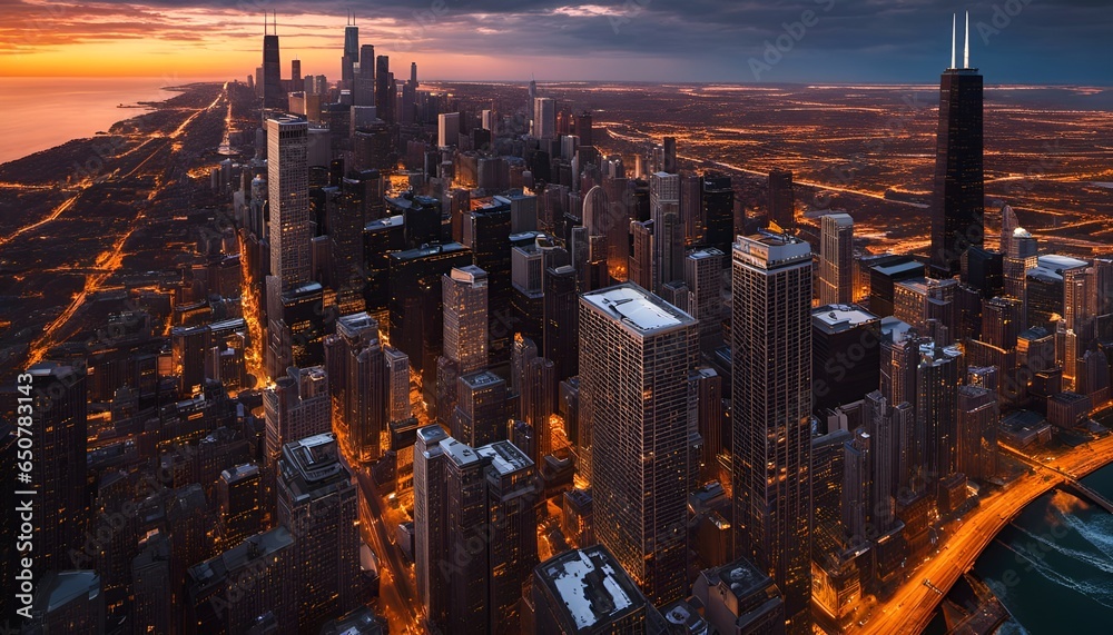 Fototapeta premium Overview of the city of Chicago USA Fantasy Art