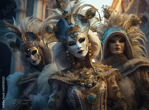 A group of people at a masquerade carnival in Venice © cherezoff