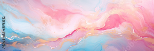 Abstract watercolor paint background illustration, Soft pastel pink-blue color and golden lines, with liquid fluid marbled paper texture banner texture