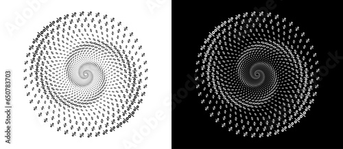 A circle of percent signs in a spiral. A black figure on a white background and an equally white figure on the black side.