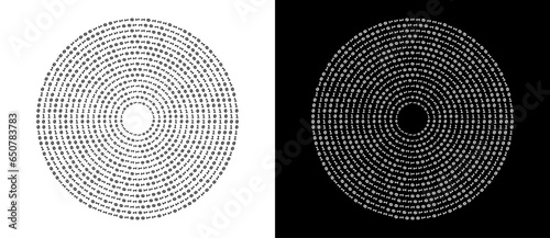 Abstract digits ONE and ZERO in circle over dark background. Big data or internet concept. A black figure on a white background and an equally white figure on the black side.
