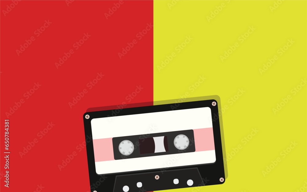 cassette on red and yellow color background
