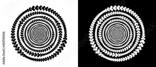 Abstract background with arrows in circle. Art design spiral as logo or icon. A black figure on a white background and an equally white figure on the black side.