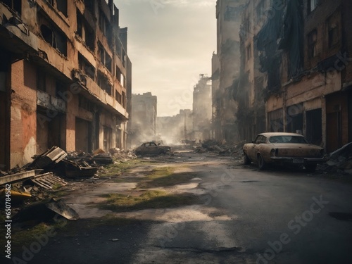 Post  apocalyptic city background photo