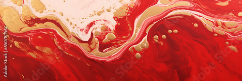 Abstract marble marbled ink painted painting texture luxury background banner - Red waves swirl gold painted splashes