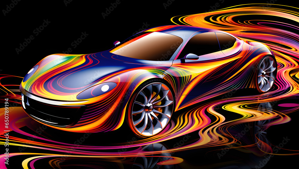 Art car concept on black and painted background Art car concept on black and painted background