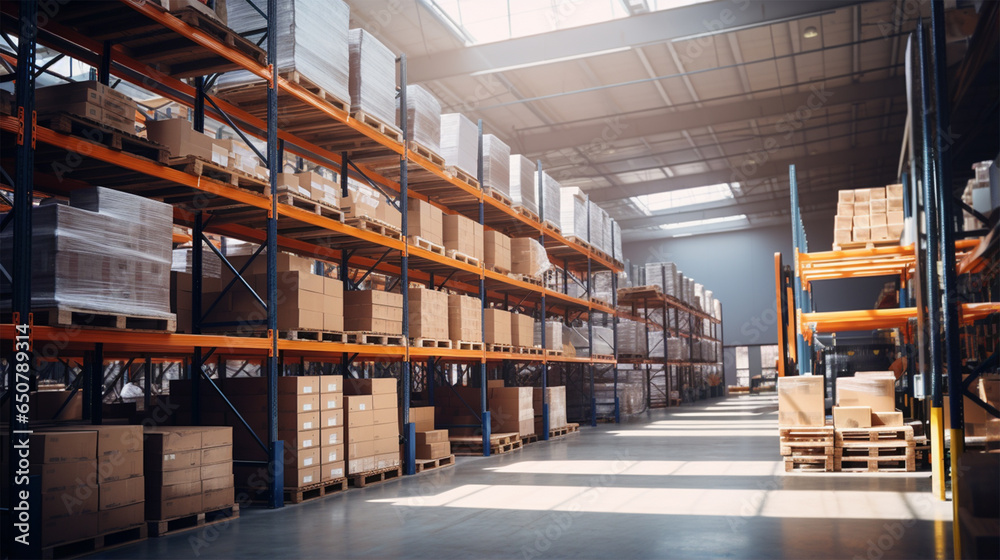 Goods on shelves in warehouse Generative AI Goods on shelves in warehouse Generative AI