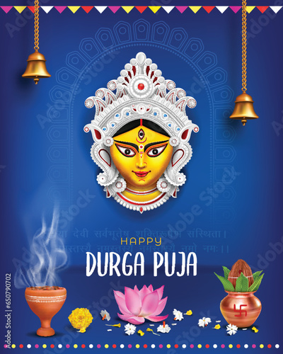 happy durga puja festival social media banner template design navaratri banner design with blue background