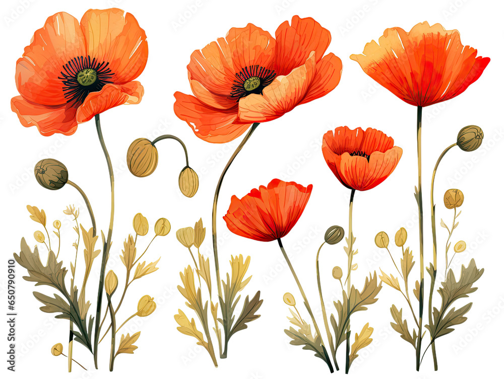 Fototapeta premium watercolor drawing of poppies flower