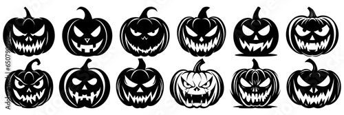Halloween horror pumpkin silhouettes set, large pack of vector silhouette design, isolated white background