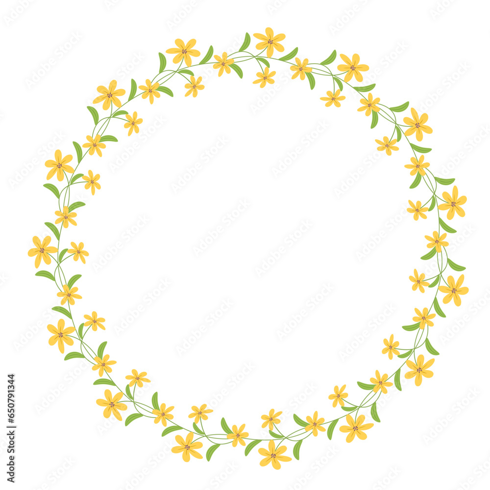 yellow abstract art drawn flower summer round frame