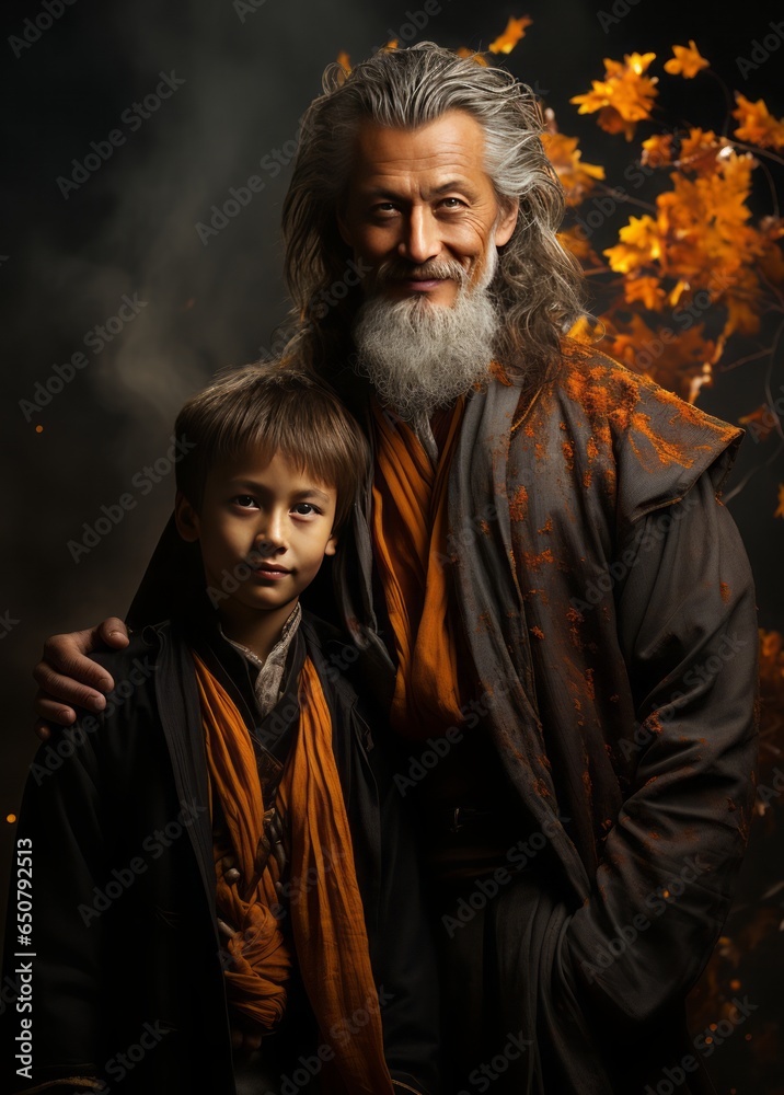A cute 7yo Chinese grandson and his 55yo grandpa.