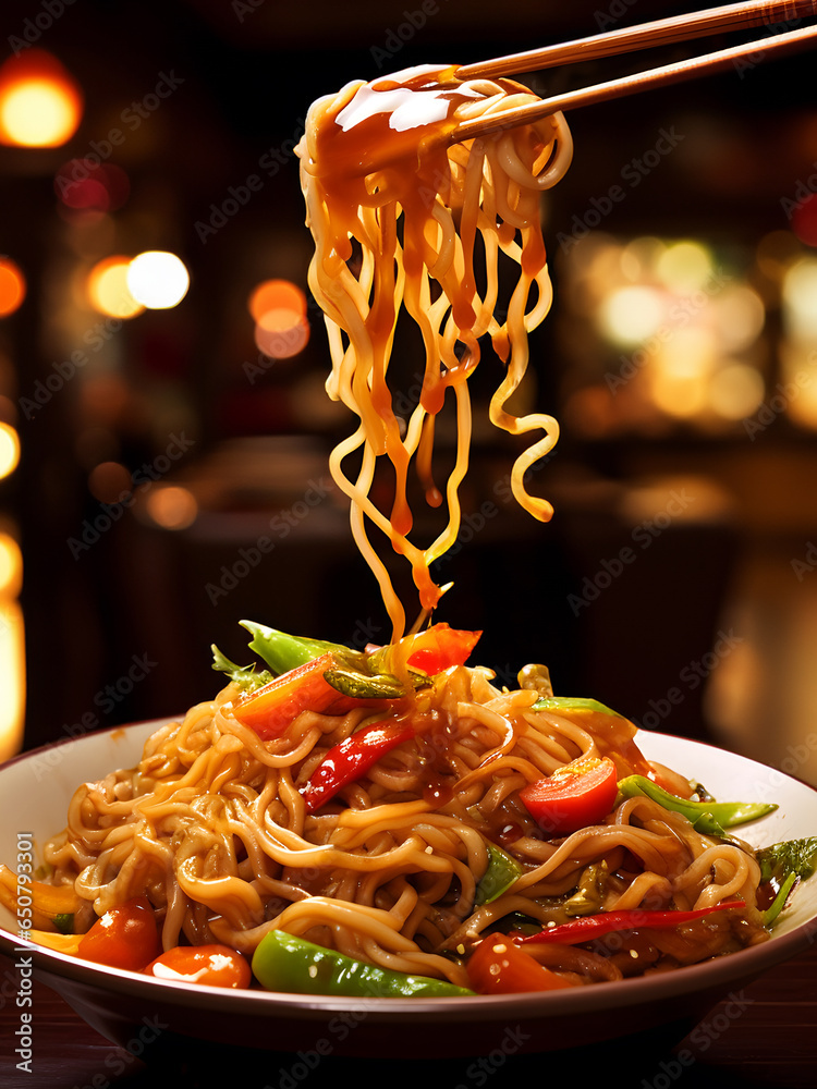 Yakisoba noodles. Japanese street food yakisoba. Chinese chow mein noodles. asian food dry