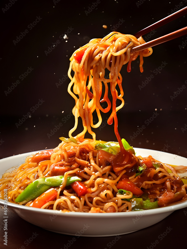 Yakisoba noodles. Japanese street food yakisoba. Chinese chow mein