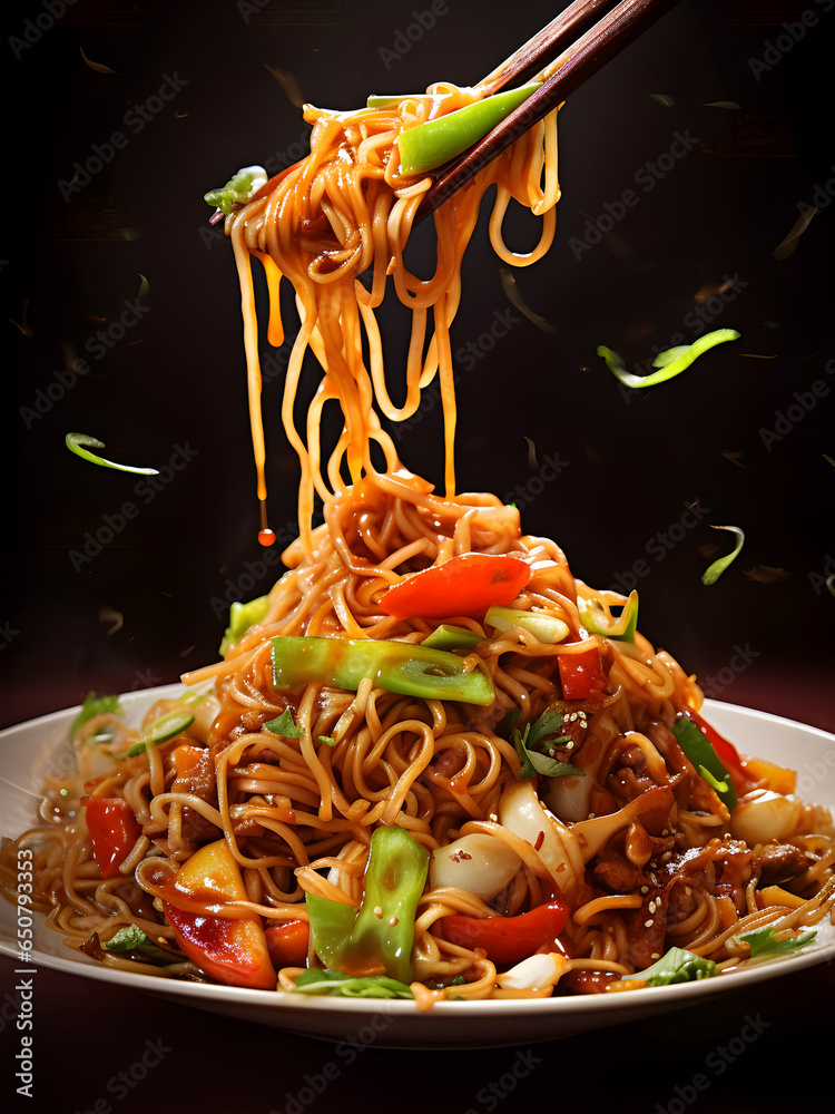 Foto de Yakisoba noodles. Japanese street food yakisoba. Chinese chow
