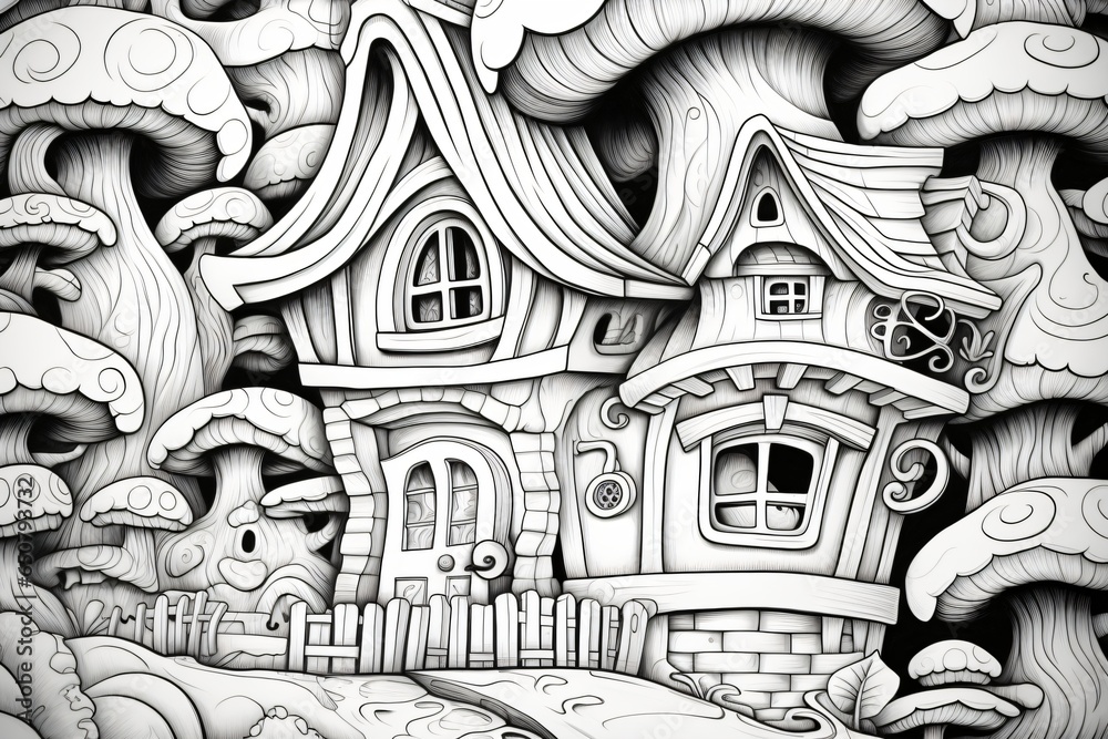 Naklejka premium A black and white template of a house or castle for children's coloring book