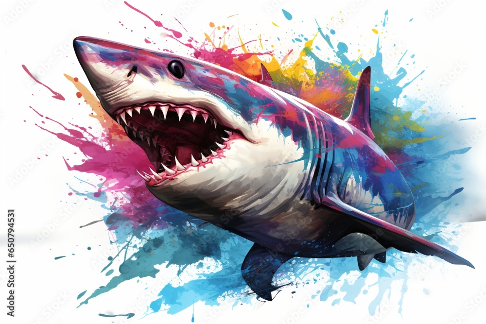 Illustration painting of an angry shark - obrazy, fototapety, plakaty 