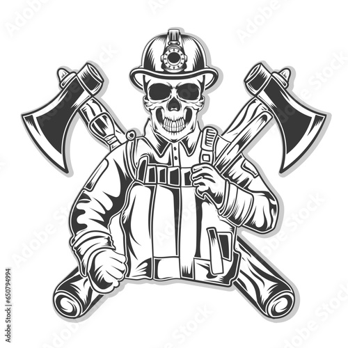 firefighter skull helmet vector with axe background bundle.