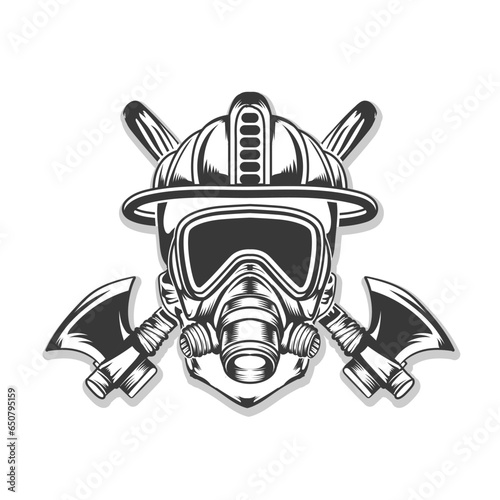 firefighter skull helmet and mask axe in background vector firefighter graphic element vector design