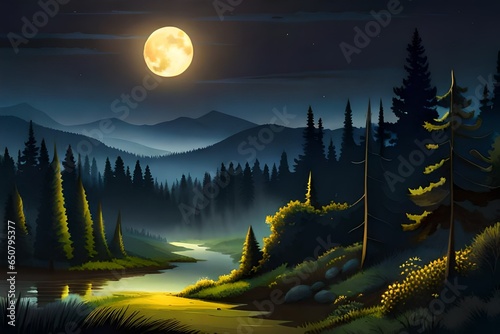 night landscape with mountains