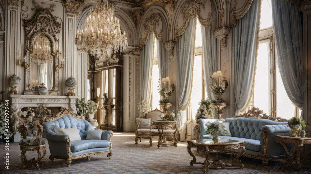 Elegant Victorian Parlor: Richly adorned with Victorian-era furniture, chandeliers, and heavy drapes, creating an opulent and elegant atmosphere