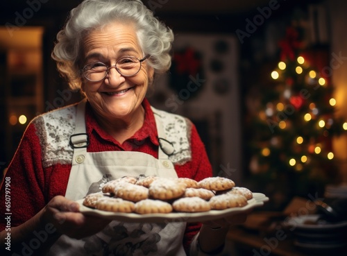 Elderly woman preparing Christmas cookies