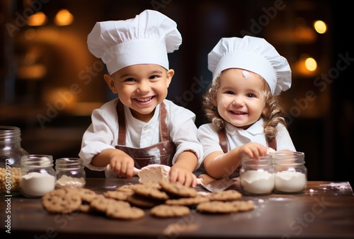 Couple of children preparing Christmas cookies