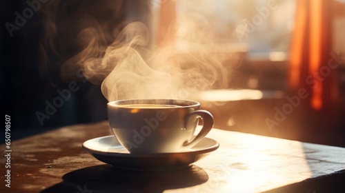 Morning sun filtering through coffee steam, a poetic visual
