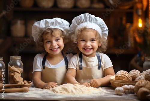 Couple of children preparing Christmas cookies