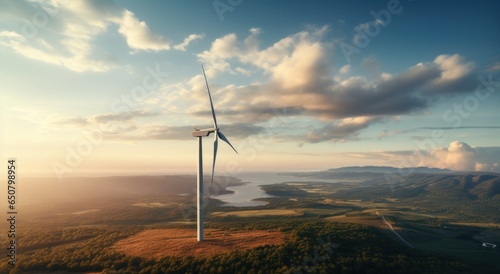 Aerial view of wind turbine generating in wind farm