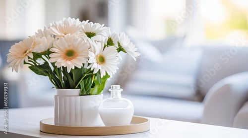 Fresh flowers in a bright  clean living space