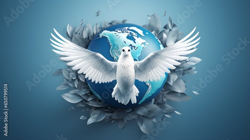 Nuclear disarmament concept with a globe and peace doves