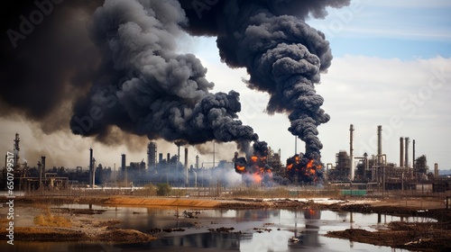 Oil refinery pollution affecting nearby ecosystems