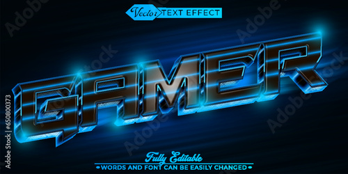 Bright Blue And Dark Gamer Vector Editable Text Effect Template