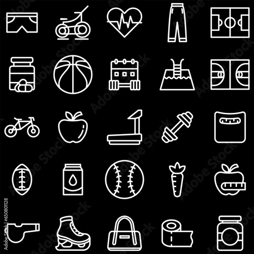 Sport and Fitness Icons Set vector design on black background - Collection of high quality white style vector. Icon design