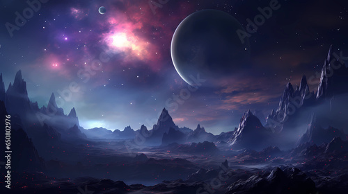 space wallpaper planets purple space with nebulae planet s black hole  in the style of light sky-blue and dark cyan  fantastic landscapes  flickr  free brushwork  lens flare  mystical theme 