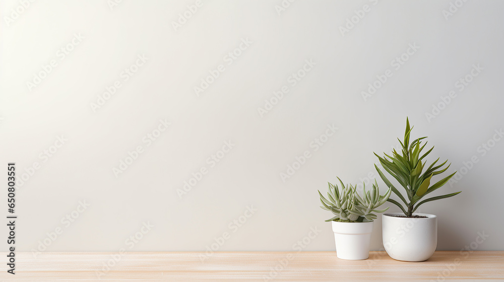 A clean white desk featuring a laptop, notepad, and succulent plant, captured under soft natural light - obrazy, fototapety, plakaty 