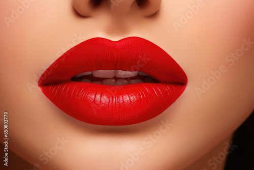 Closeup Of Bright Red Lipstick