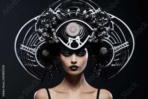 Highfashion Model Showcases An Avantgarde Headpiece photo