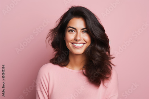 Smiling Woman On Pink Background