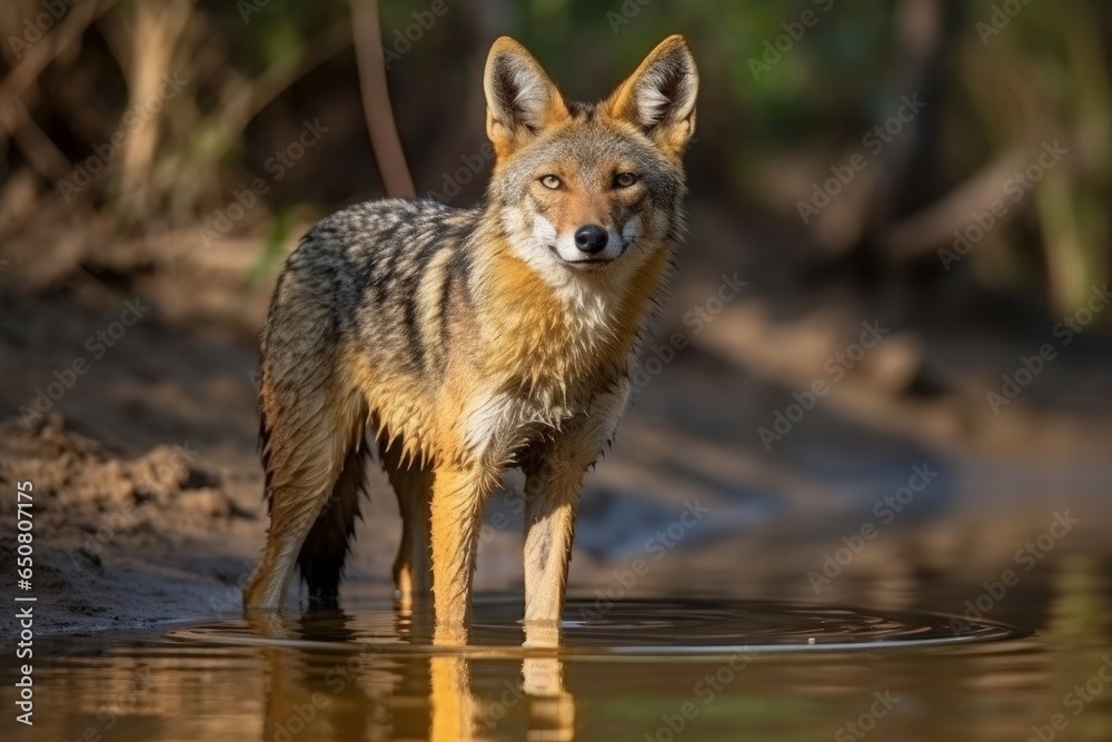 A majestic fox gracefully standing in a serene body of water A majestic fox gracefully standing in a serene body of water