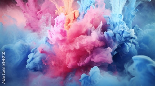 An explosive burst of pink and blue powder captured in freeze motion, creating a stunning 3D illustration