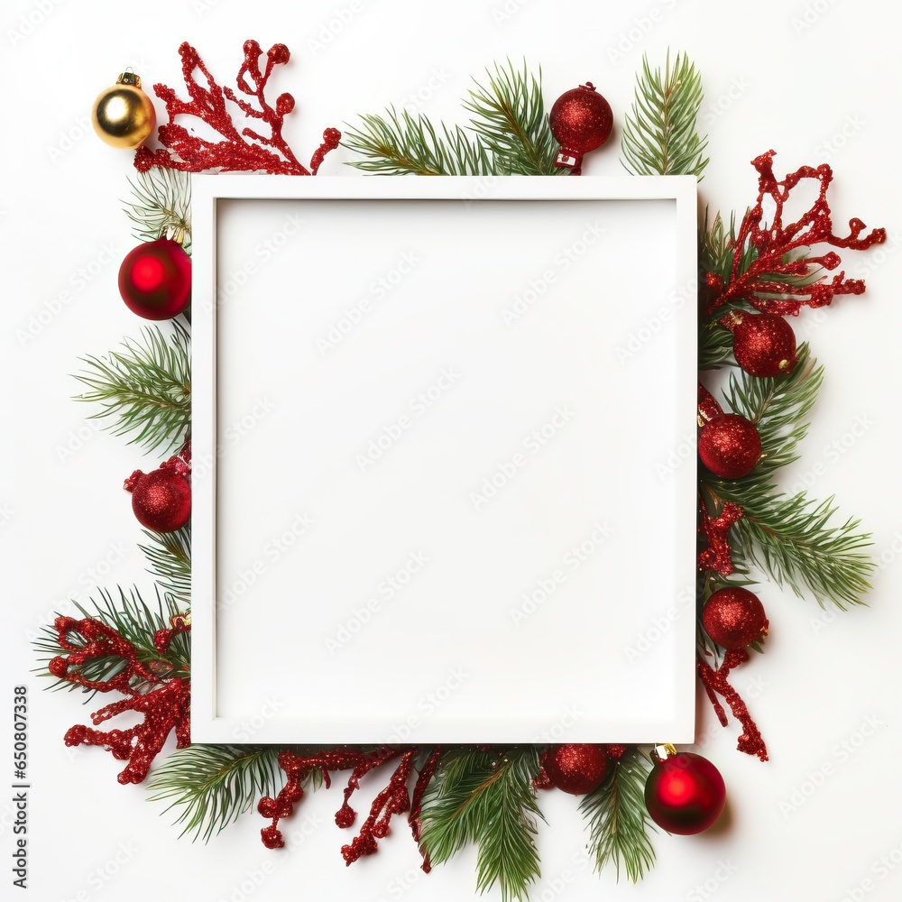 Obraz premium Christmas mock up composition. Blank photo frame with decoration