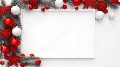 Christmas mock up composition. Blank photo frame with decoration