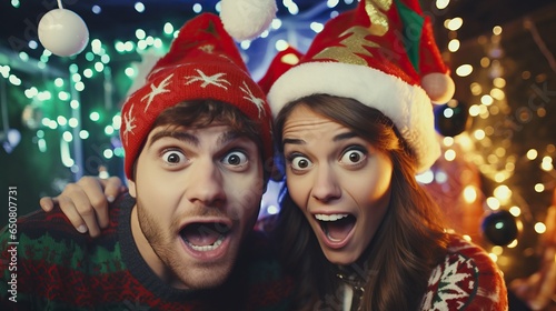 Couple wear christmas hat in happy new year party