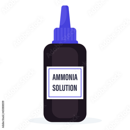 Ammonium Hydroxide solution in dark bottle isolated on white background.