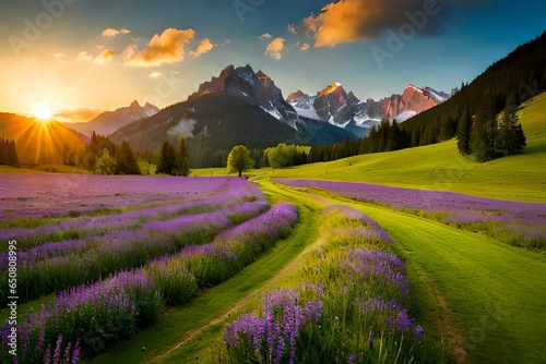 lavender field in the morning generative Ai.